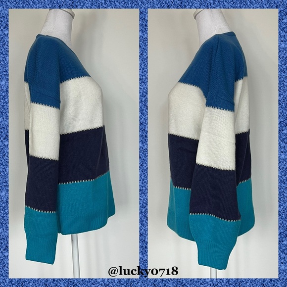 Dokotoo EUC Blue Colorblock Long Sleeve Striped Sweater Sz S - Picture 5 of 7